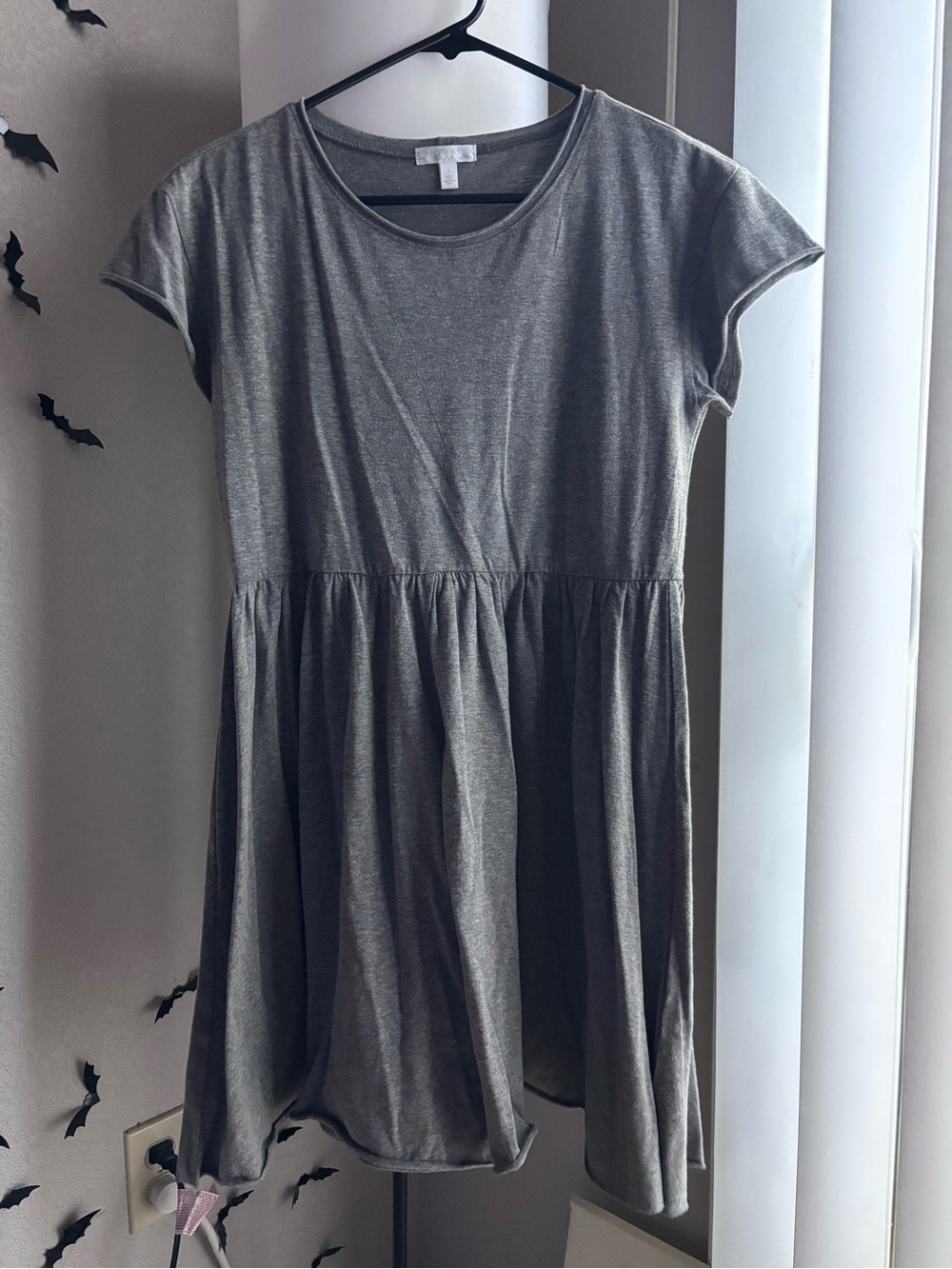 Casual Short Sleeve Grey Knit Babydoll Dress - Size Medium